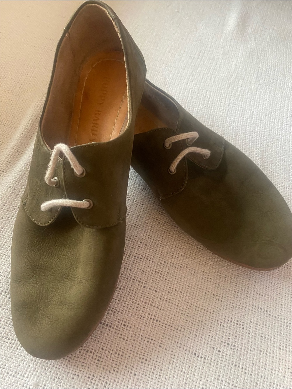 Poppy Barley Olive Green Leather Oxford Shoes Lace Up Flats Size 7.5